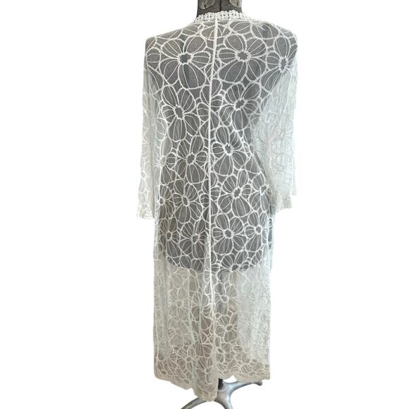 White Lace Floral Maxi Duster Cardigan Kimono Sheer Boho Festival Romantic OS - Picture 3 of 10